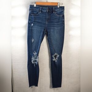 American Eagle Jeans Women's Sz 4 Blue The Dream Jean Frayed-hem Hi-rise Jegging